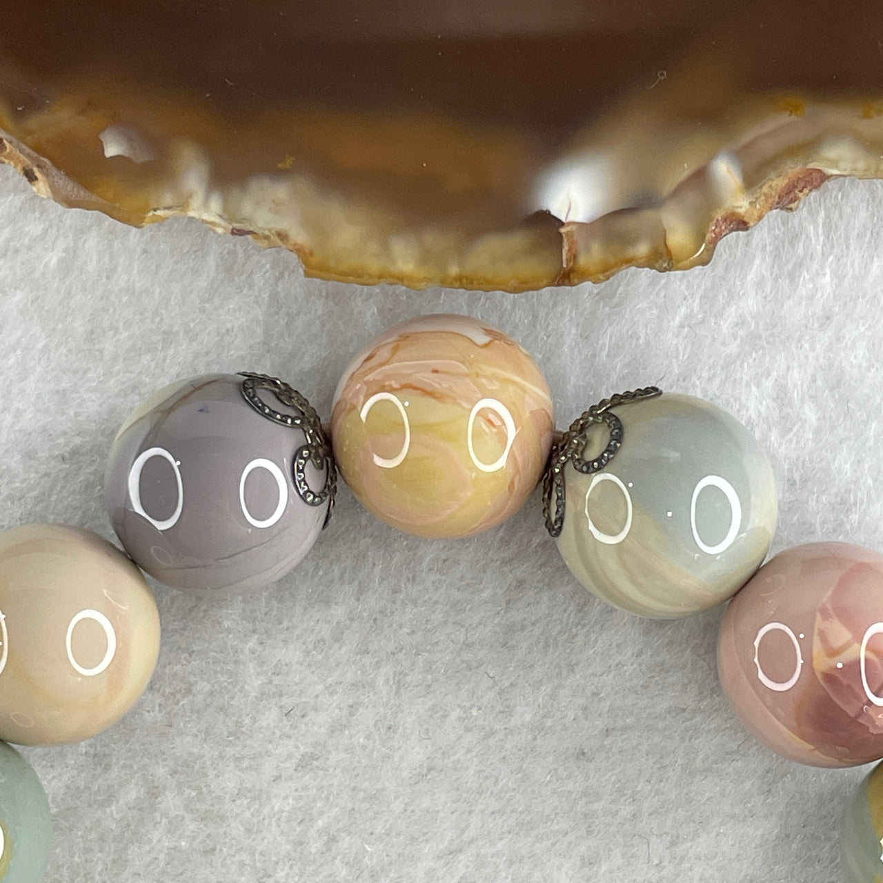 Natural Alashan Agate Pastels Pink Beads Bracelet 46.70g 15.5cm 13.4mm 15Beads - Huangs Jadeite and Jewelry Pte Ltd