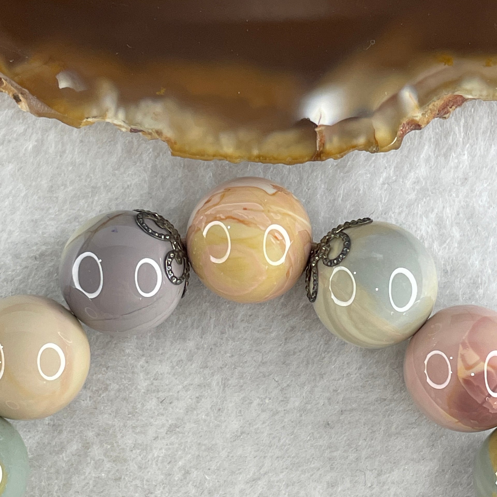 Natural Alashan Agate Pastels Pink Beads Bracelet 46.70g 15.5cm 13.4mm 15Beads - Huangs Jadeite and Jewelry Pte Ltd