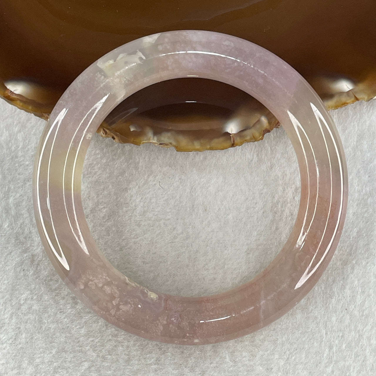 Natural Pinkish Agate Bangle 64.57g Internal Diameter 57.2mm 12.0 by 12.3mm (Perfect) - Huangs Jadeite and Jewelry Pte Ltd