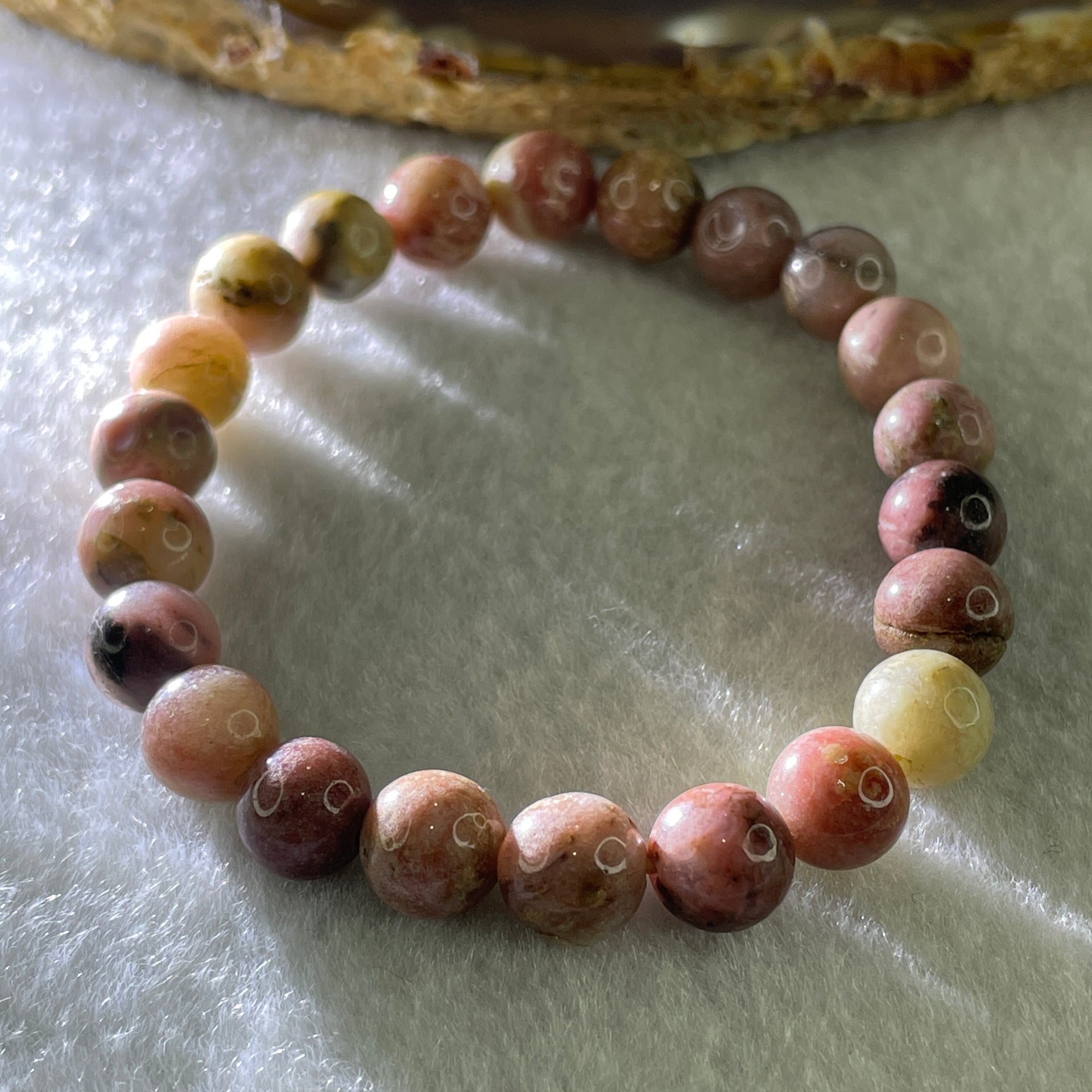 Natural Dark Pink Rhodonite Beads Bracelet 16.08g 14cm 8.1mm 22Beads - Huangs Jadeite and Jewelry Pte Ltd