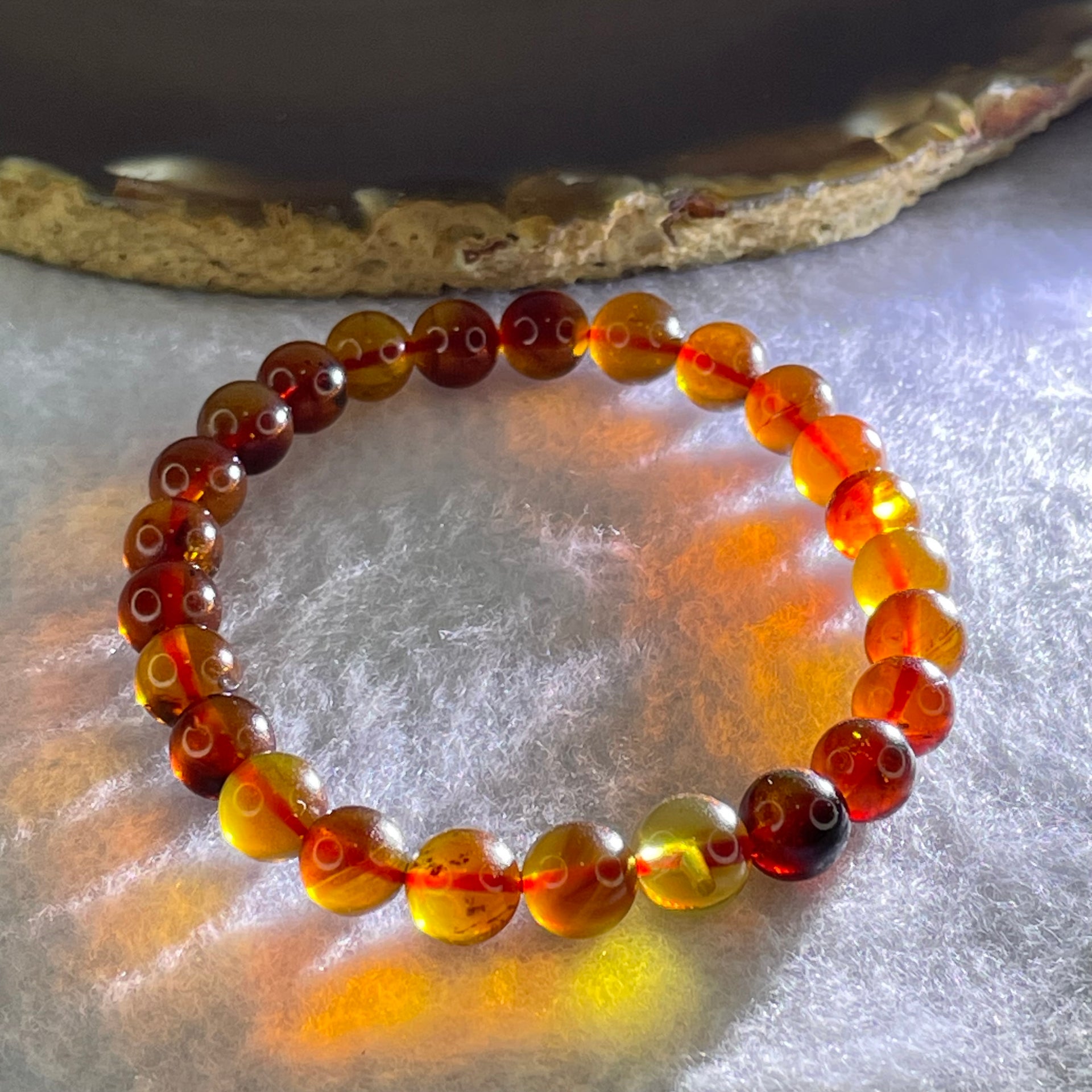 Natural Blood Red Amber Beads Bracelet 5.10g 15cm 7.2mm 25 Beads - Huangs Jadeite and Jewelry Pte Ltd