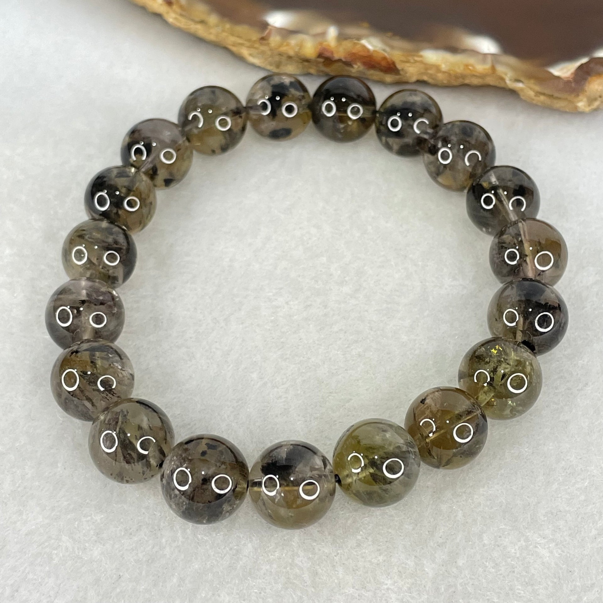 Natural Black Auralite Quartz Beads Bracelet 31.94g 17cm 10.9mm 19 Beads - Huangs Jadeite and Jewelry Pte Ltd