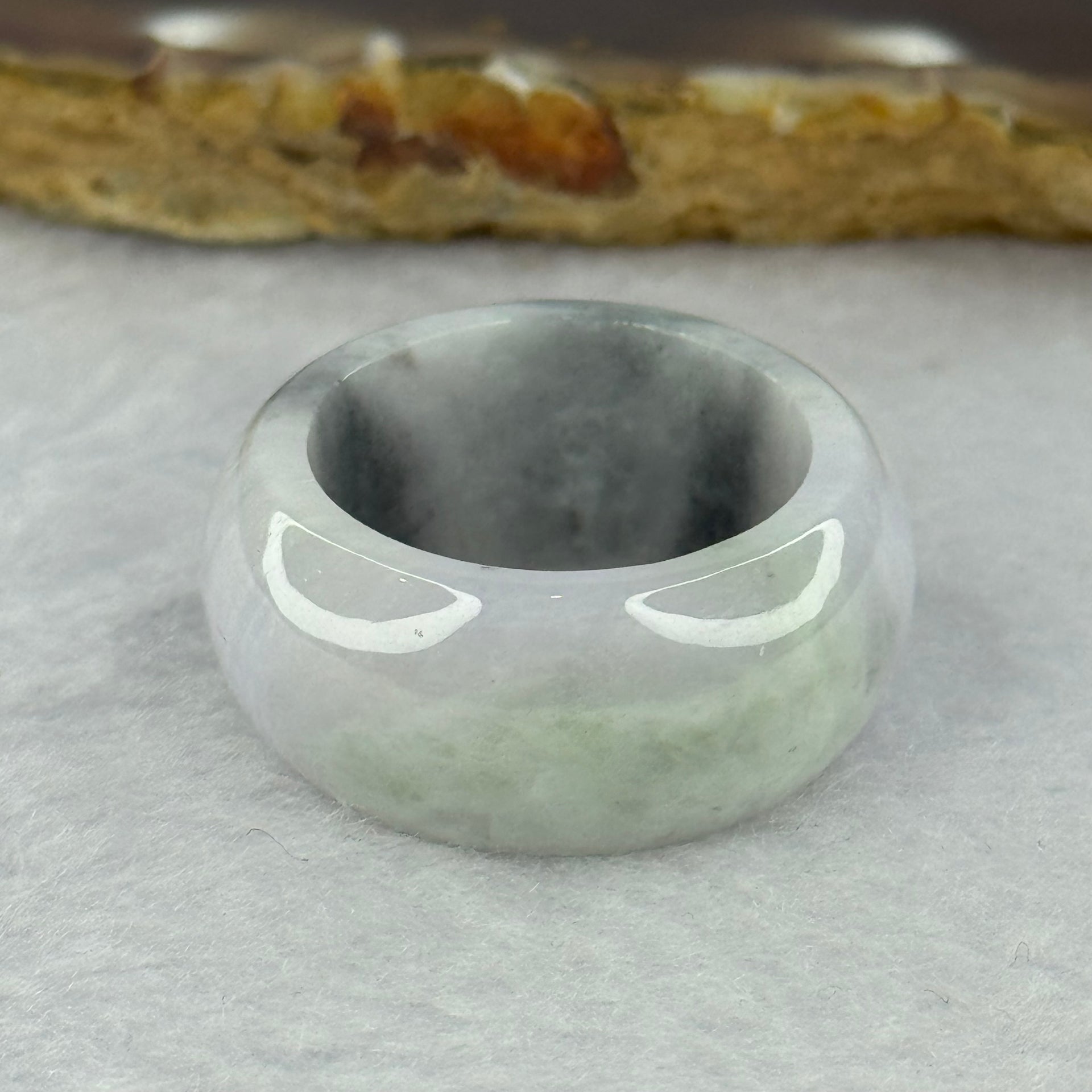 Type A Light Lavender Wuji Grey and Green Jadeite Ring 10.49g 12.4 by 4.6mm US10 HK22 - Huangs Jadeite and Jewelry Pte Ltd