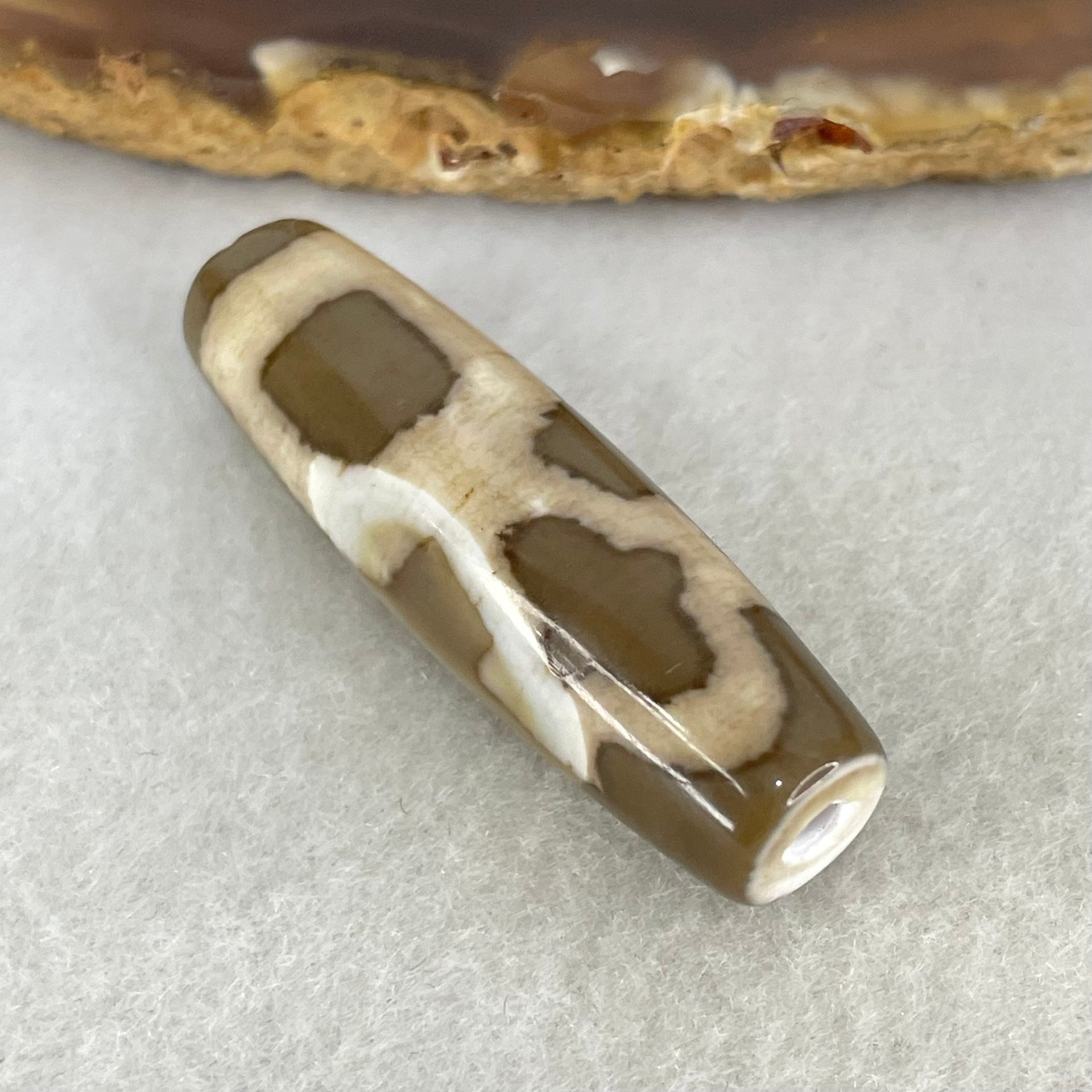 Natural Powerful Tibetan Old Oily Agate Cai Shen Dzi Bead Heavenly Master (Tian Zhu) 财神长天珠 9.35g 39.5 by 12.1mm - Huangs Jadeite and Jewelry Pte Ltd