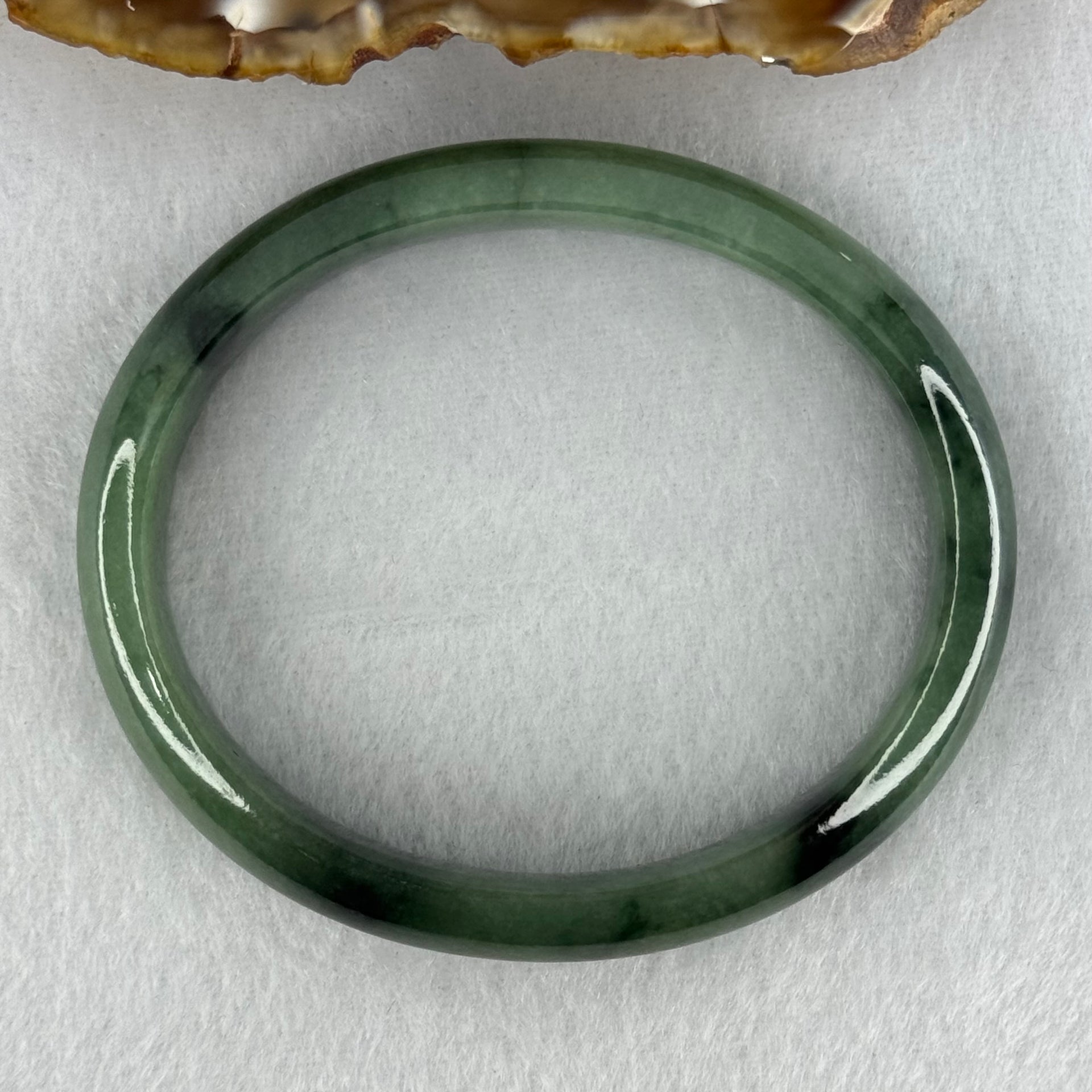 Type A Green Jadeite Oval Bangle Internal Diameter 57.7mm 36.44g 11.6 by 7.0mm (Slight Internal Lines) - Huangs Jadeite and Jewelry Pte Ltd
