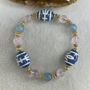 Natural Powerful Tibetan Old Oily Agate Patina Guiren Tairen Human Dzi Bead with Agate Beads Bracelet 22.98g 17cm 15.6 by 12.4mm 3 Dzi Beads - Huangs Jadeite and Jewelry Pte Ltd