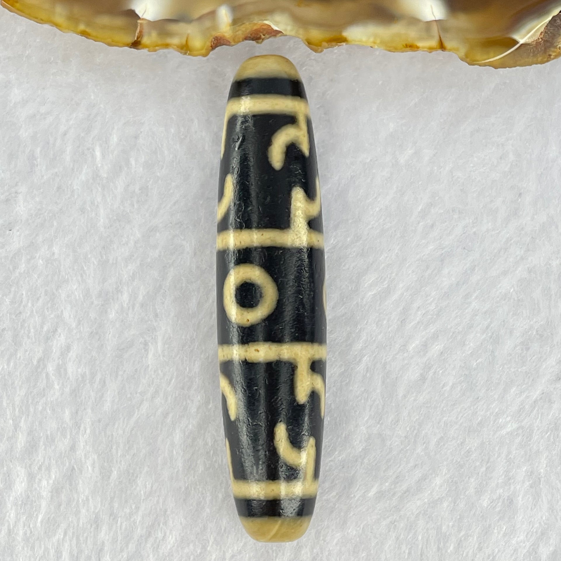 Natural Powerful Tibetan Old Oily Agate 3 Eyed Dharma Vajra Dzi Bead Heavenly Master (Tian Zhu) 三眼金刚杵天珠 15.29g 58.0 by 13.5mm - Huangs Jadeite and Jewelry Pte Ltd