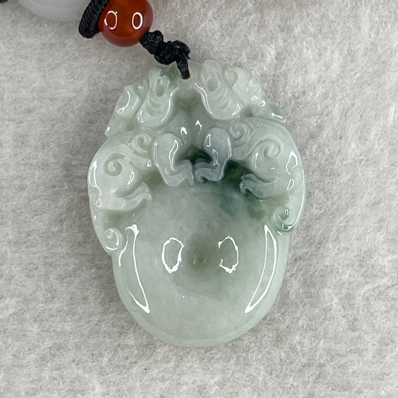 Natural Type A Green with Dark Green Patches Jadeite Pixiu Pair on Donut Pendant 12.17g 31.6 by 24.1 by 6.2mm - Huangs Jadeite and Jewelry Pte Ltd