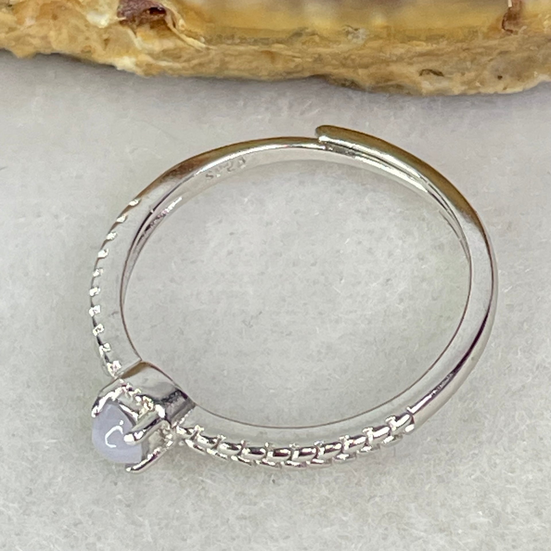 Type A Lavender Cabochon Jadeite in S925 Sliver Ring (Adjustable Size) 1.15g 3.0 by 2.0mm - Huangs Jadeite and Jewelry Pte Ltd
