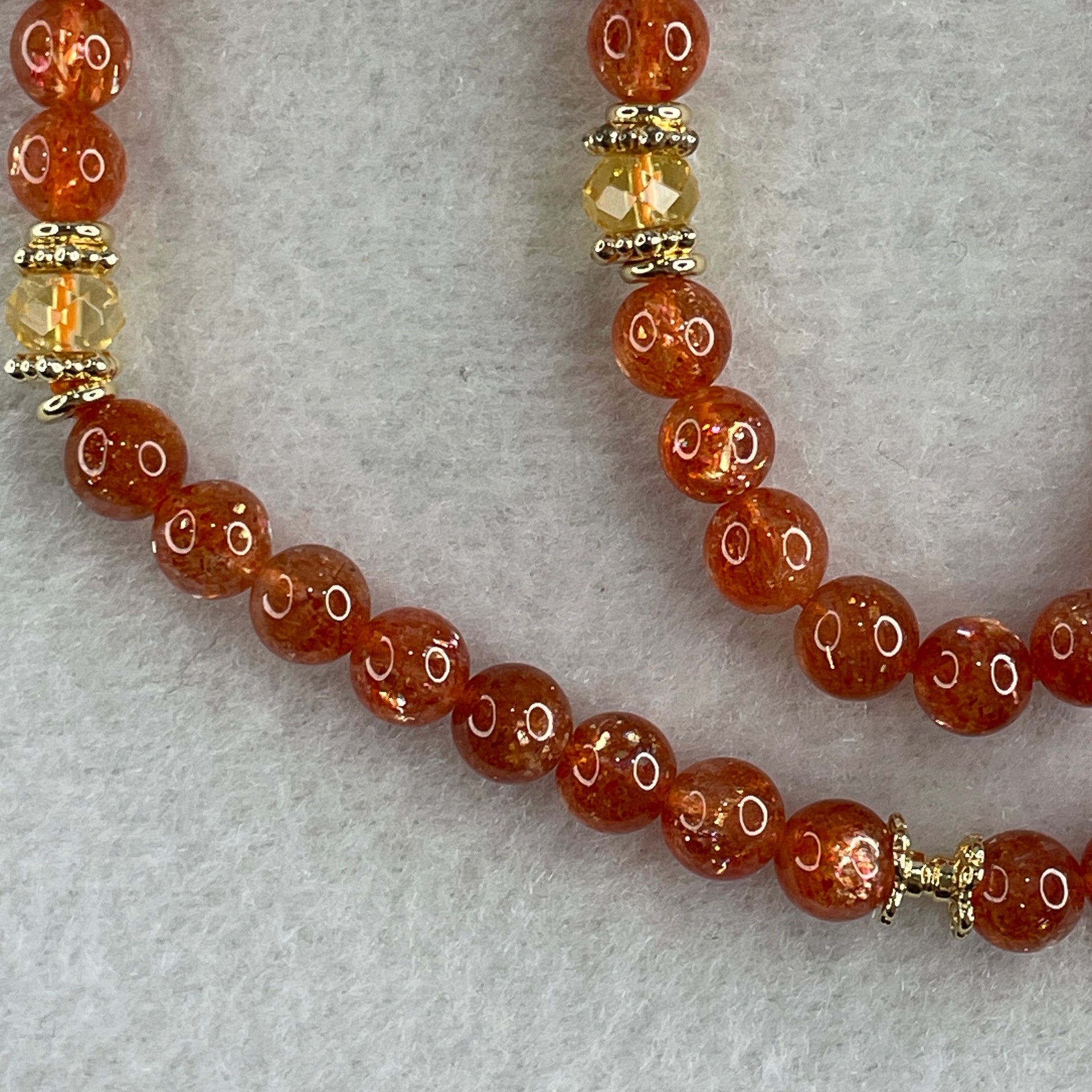 Very Good Natural Golden Sun Stone Beads with Charm Necklace 22.69g 36cm 6.3mm 51 Beads - Huangs Jadeite and Jewelry Pte Ltd
