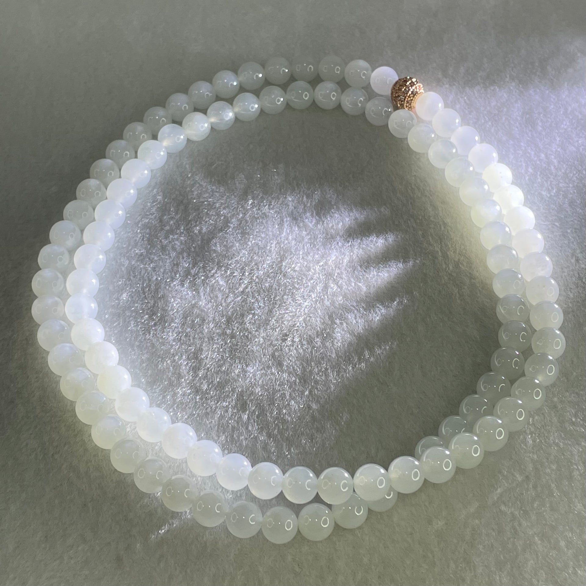 Type A White to Faint Blue Jadeite Beads Necklace 60.70g 66cm 7.1mm 98 Beads - Huangs Jadeite and Jewelry Pte Ltd