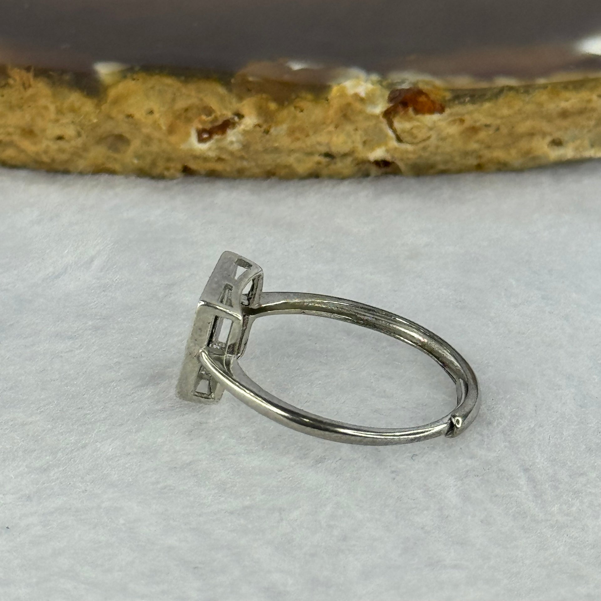 Type A Translucent Black Omphasite Jadeite Square Shaped in S925 Sliver Ring (Adjustable Size) 1.50g 7.5 by 7.5 by 1.5mm - Huangs Jadeite and Jewelry Pte Ltd