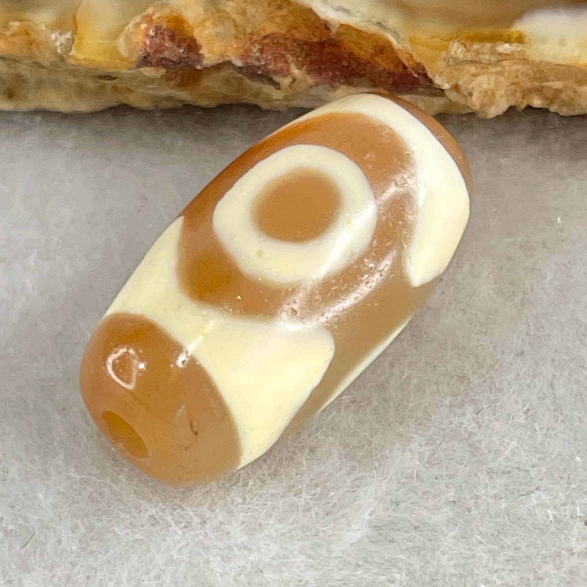 Natural Powerful Tibetan Old Oily Agate 3 Eyes Dzi Bead Heavenly Master (Tian Zhu) 三眼天诛 2.90g 19.5 by 10.2mm - Huangs Jadeite and Jewelry Pte Ltd