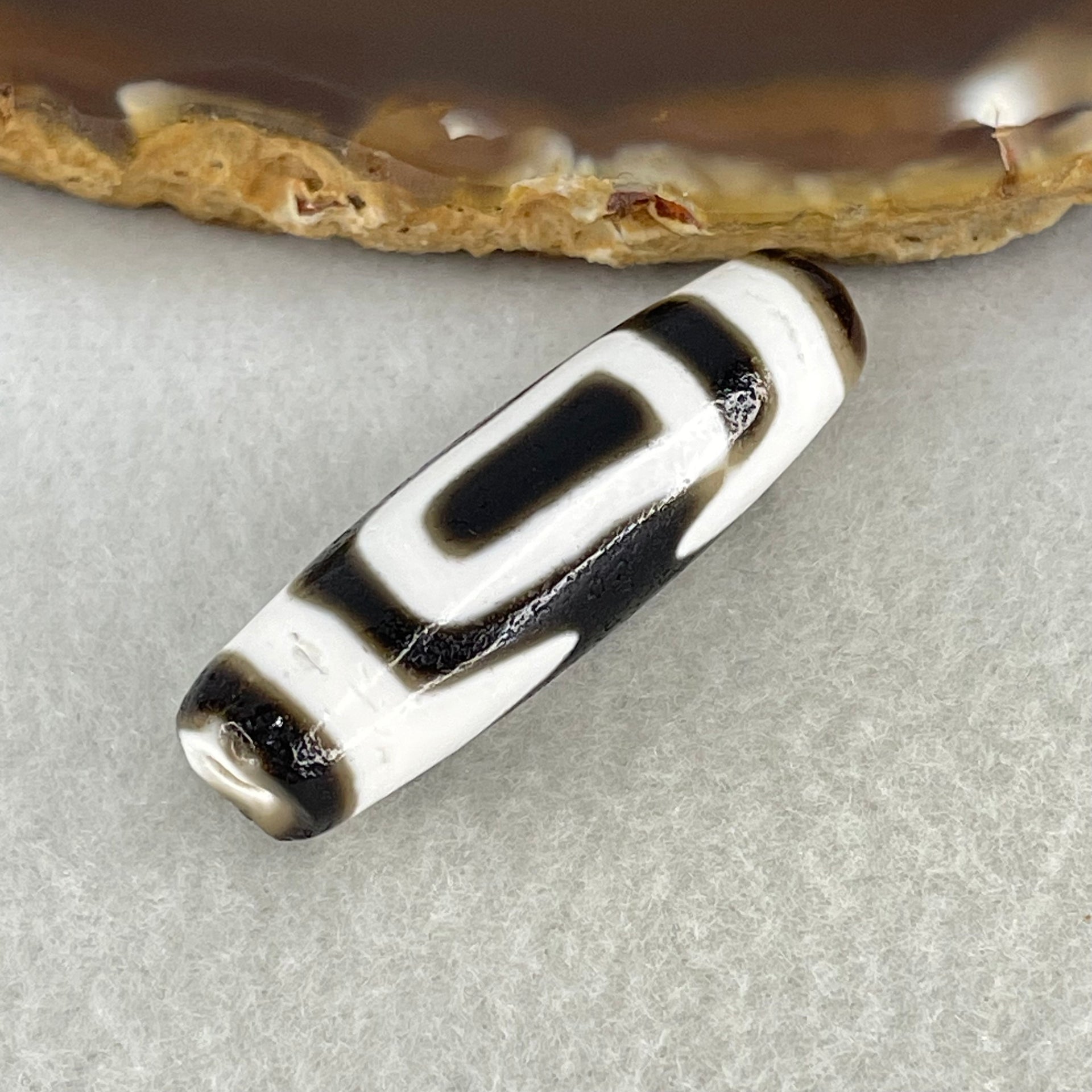 Natural Powerful Tibetan Old Oily Agate 2 Eyed Bead Heavenly Master (Tian Zhu) 7.94g 39.3 by 11.6mm - Huangs Jadeite and Jewelry Pte Ltd