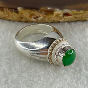 Type A Natural Old Mine Green Jadeite Cabochon 6.8 by 8.5 by 3.0mm Stone for Setting 14.03g (On Silver Ring Mold) US 7.5 HK 16.5 - Huangs Jadeite and Jewelry Pte Ltd
