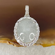 Type A Icy Green With Wuji Grey Spots Cabochon Jadeite in S925 Sliver Crystal Charm 2.85g 13.9 by 10.9 by 5.0mm - Huangs Jadeite and Jewelry Pte Ltd