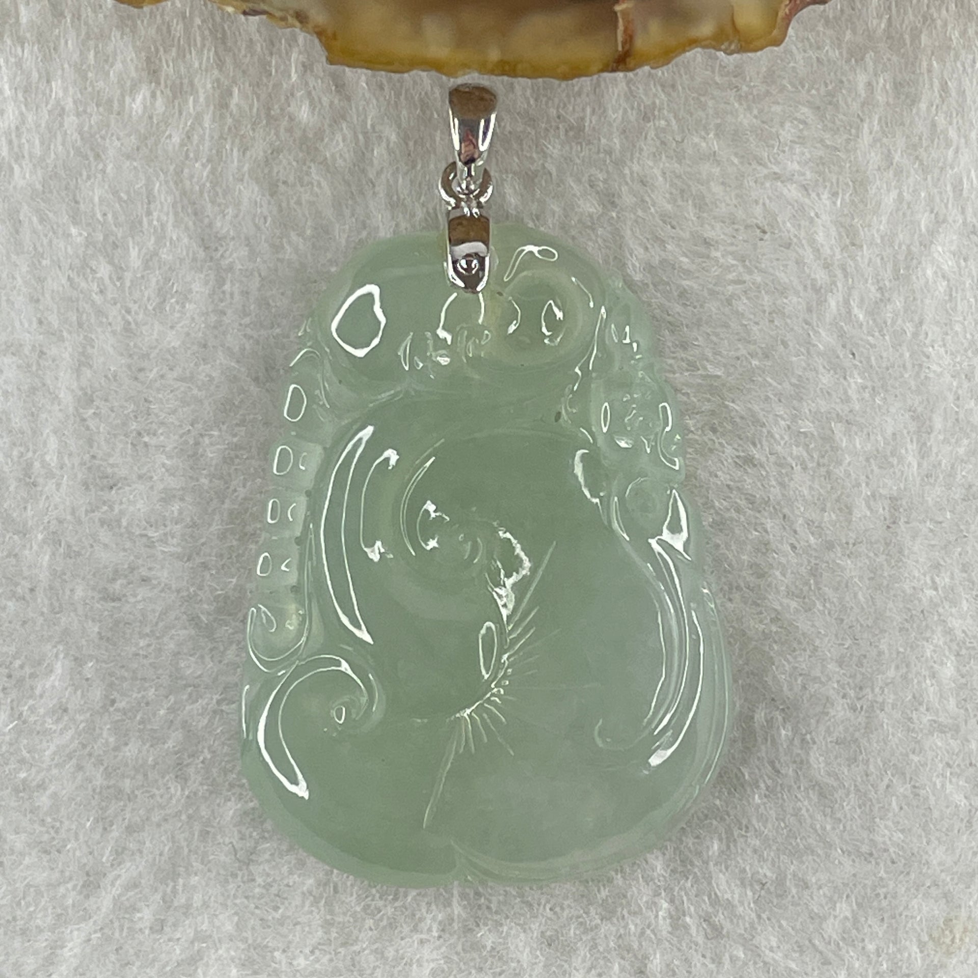 18K 750 White Gold Type A Icy Sky Blue Jadeite Ruyi with Bat Pendant 12.36g 35.5 by 26.6 by 7.1mm - Huangs Jadeite and Jewelry Pte Ltd