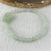 Type A Faint Blueish Green Jadeite Beads with Light Blueish Green Male Pixiu Charm Bracelet 12.93g 15.5cm 5.5cm 31 Beads 21.6 by 14.1 by 10.7mm - Huangs Jadeite and Jewelry Pte Ltd