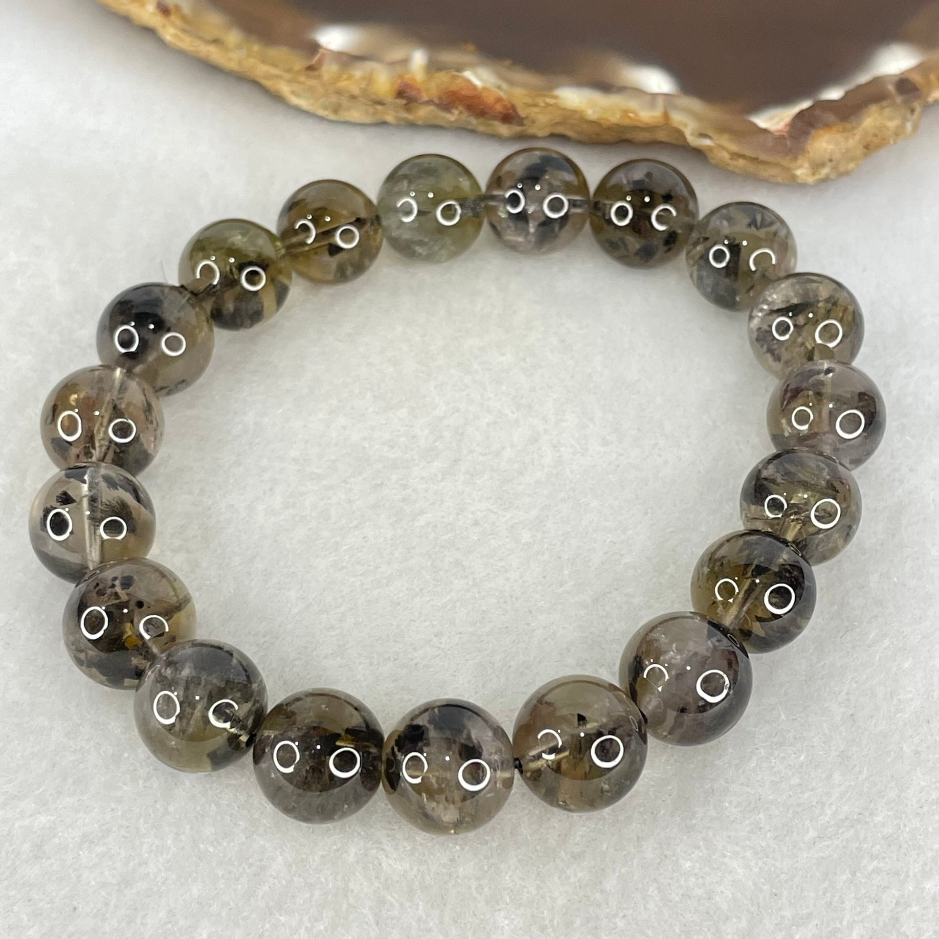 Natural Black Auralite Quartz Beads Bracelet 31.94g 17cm 10.9mm 19 Beads - Huangs Jadeite and Jewelry Pte Ltd