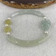Natural Type A Semi Icy Light Green with Light Lavender Jadeite Flower Bracelet 16.97g 18cm 5.9 by 9.1mm - 22.6 by 14.1 by 5.5mm - Huangs Jadeite and Jewelry Pte Ltd