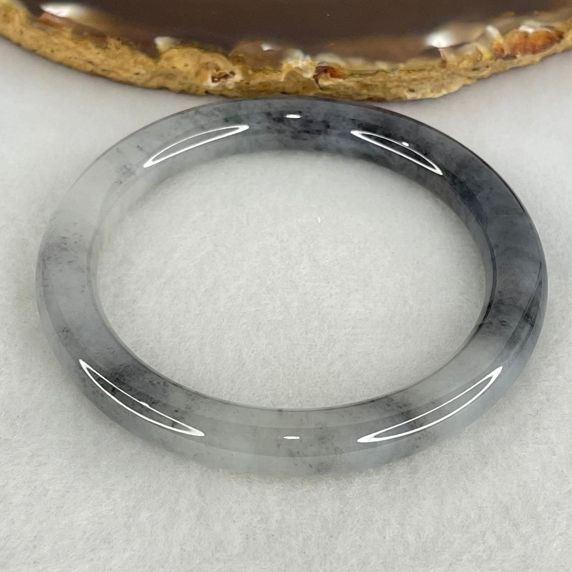 Type A Semi Icy Wuji Grey Jadeite Bangle Internal Diameter 52.9mm 34.23g 8.0 by 8.5mm (Slight Internal Lines) - Huangs Jadeite and Jewelry Pte Ltd