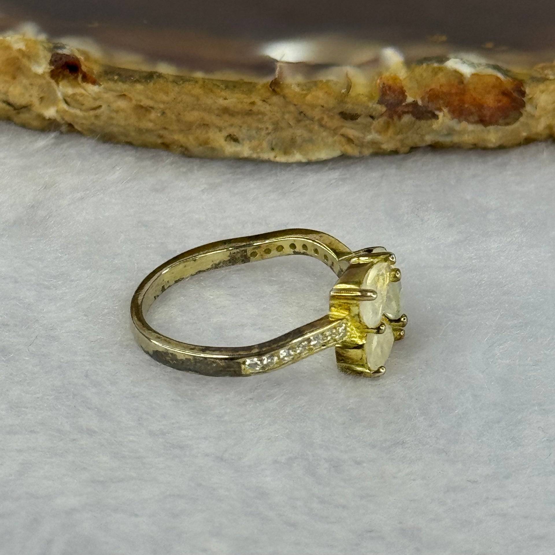 Natural Moonstone In S925 Sliver Ring in Gold Color 2.34g 8.5 by 4.8 by 3.1mm US6 HK13 - Huangs Jadeite and Jewelry Pte Ltd