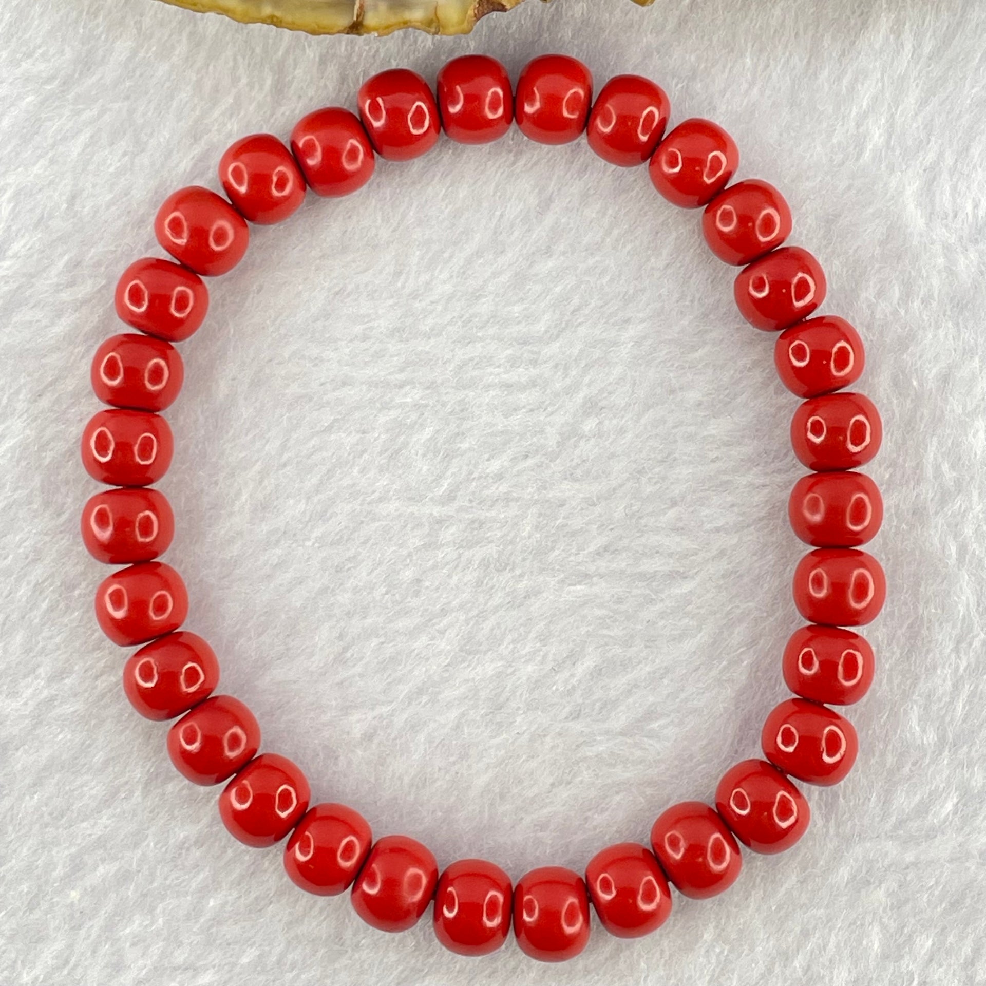 Natural Red Cinnabar Beads Bracelet 37.60g 15.5cm 7.1mm by 31 Beads - Huangs Jadeite and Jewelry Pte Ltd