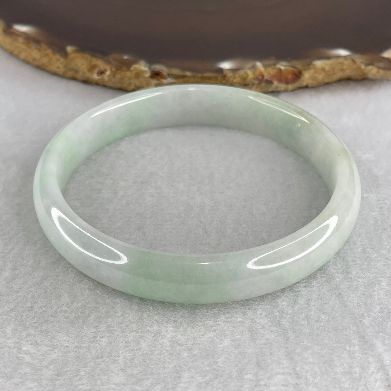 59.8mm Genuine Type A Jadeite Bangle - Large Size Faint Green Lavender Natural Jadeite Jewelry - 39.34g Wide Untreated Jade Bracelet for Women 11.4x6.5mm Wide (Internal Lines)