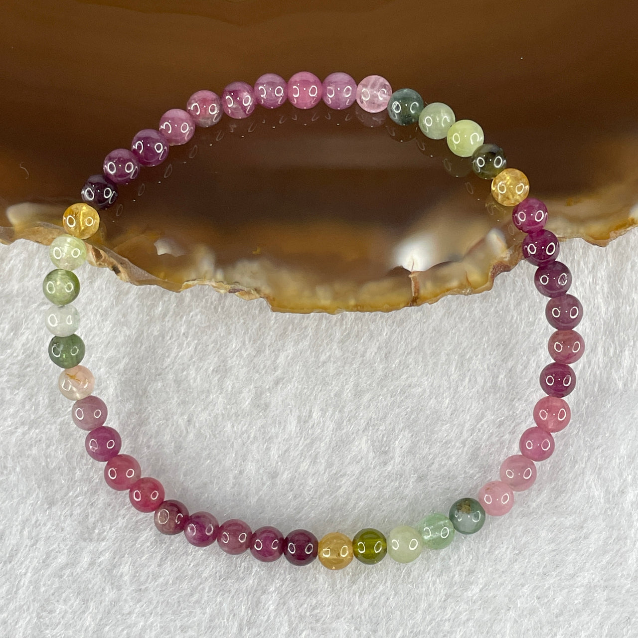 Above Average Grade Natural Rainbow Tourmaline Crystal Beads Bracelet 3.71g 14cm 3.9mm 45 Beads