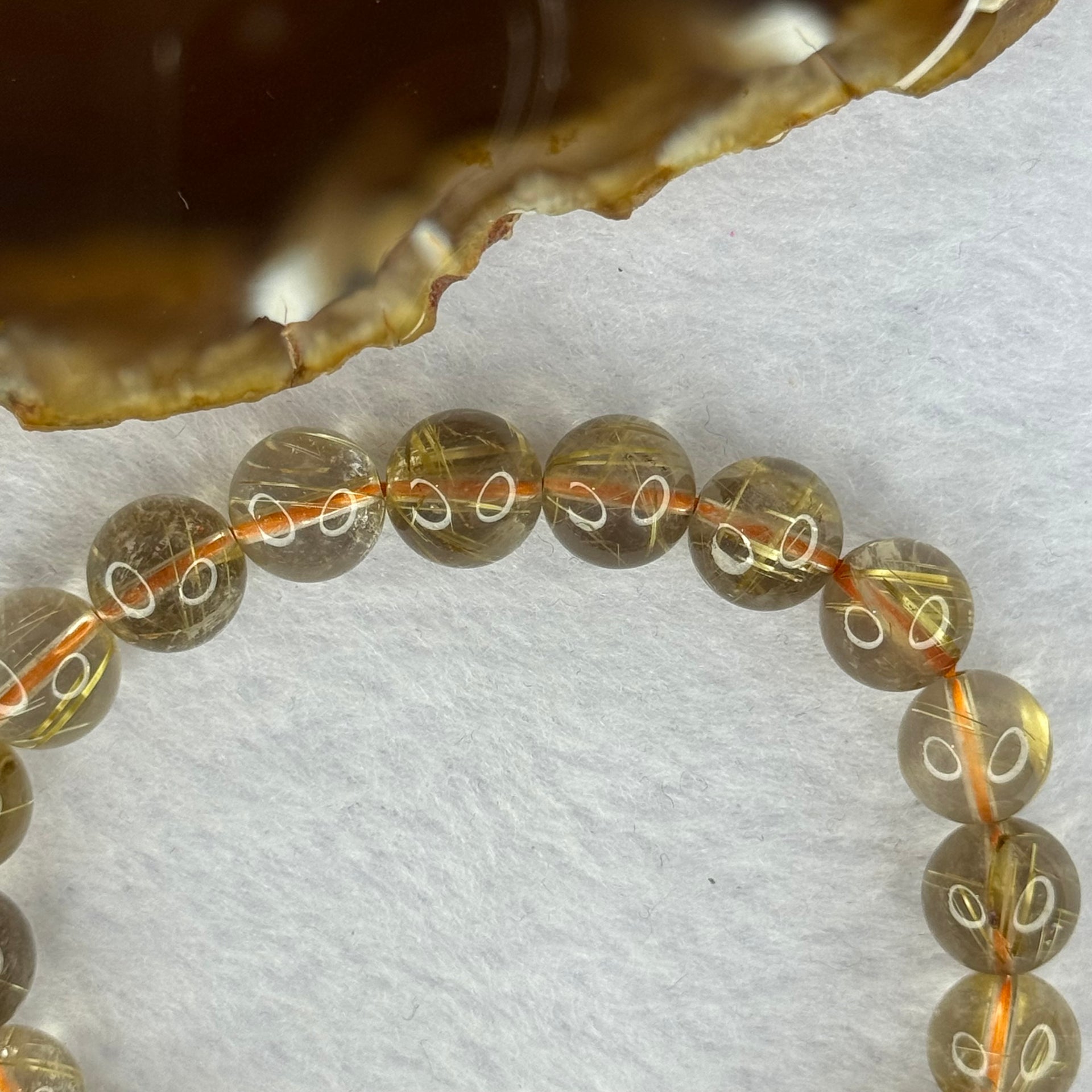 Natural Golden Rutilated Quartz Beads 天然金发水晶手链 24.25g 16cm 9.6mm 20 Beads - Huangs Jadeite and Jewelry Pte Ltd