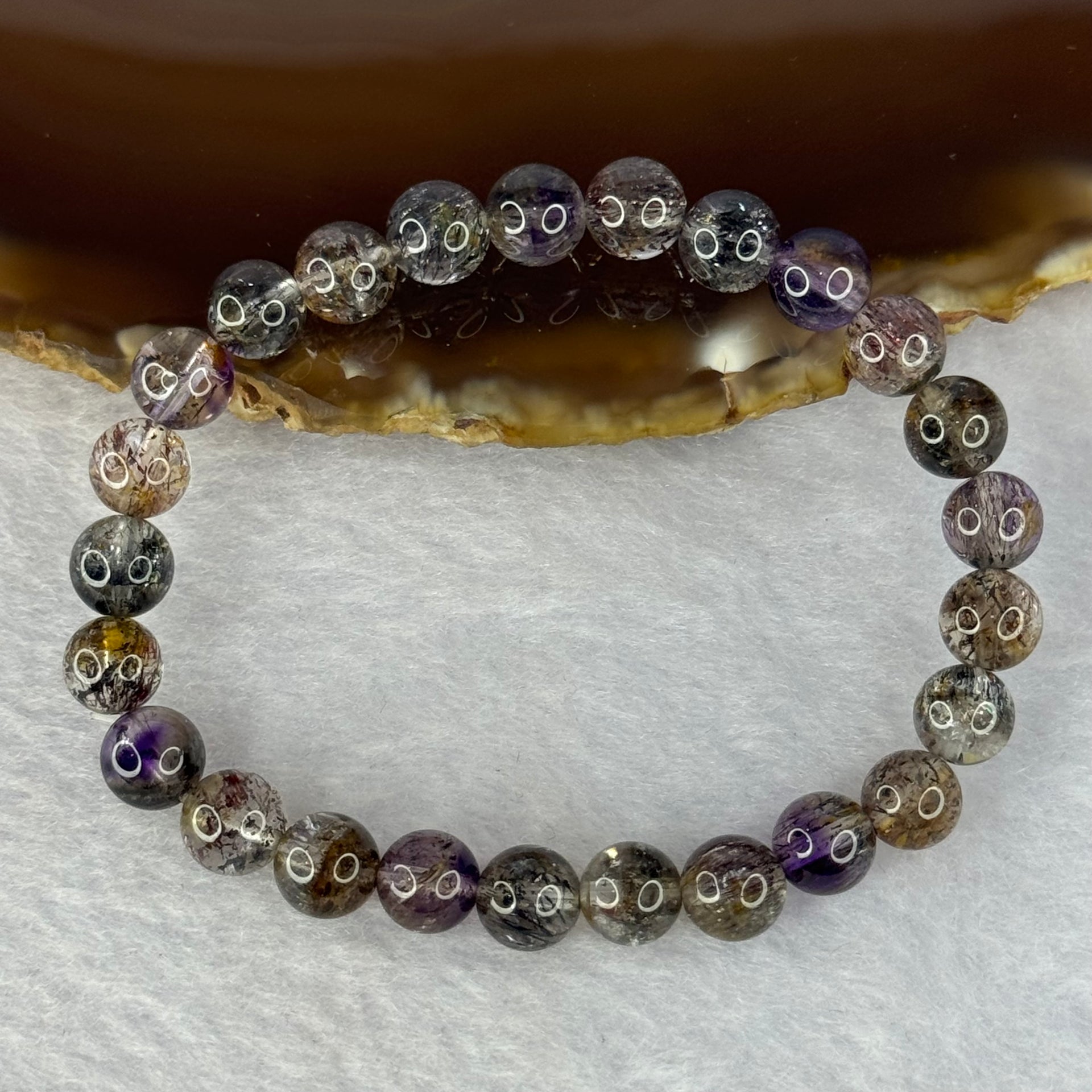 Rare Very Good Grade Natural Transparent Yellowish Black Super 7 Beads Bracelet 非常好的等级天然透明深黄黑色超级七珠手链 12.70g 14.5cm 7.3mm 25 Beads - Huangs Jadeite and Jewelry Pte Ltd