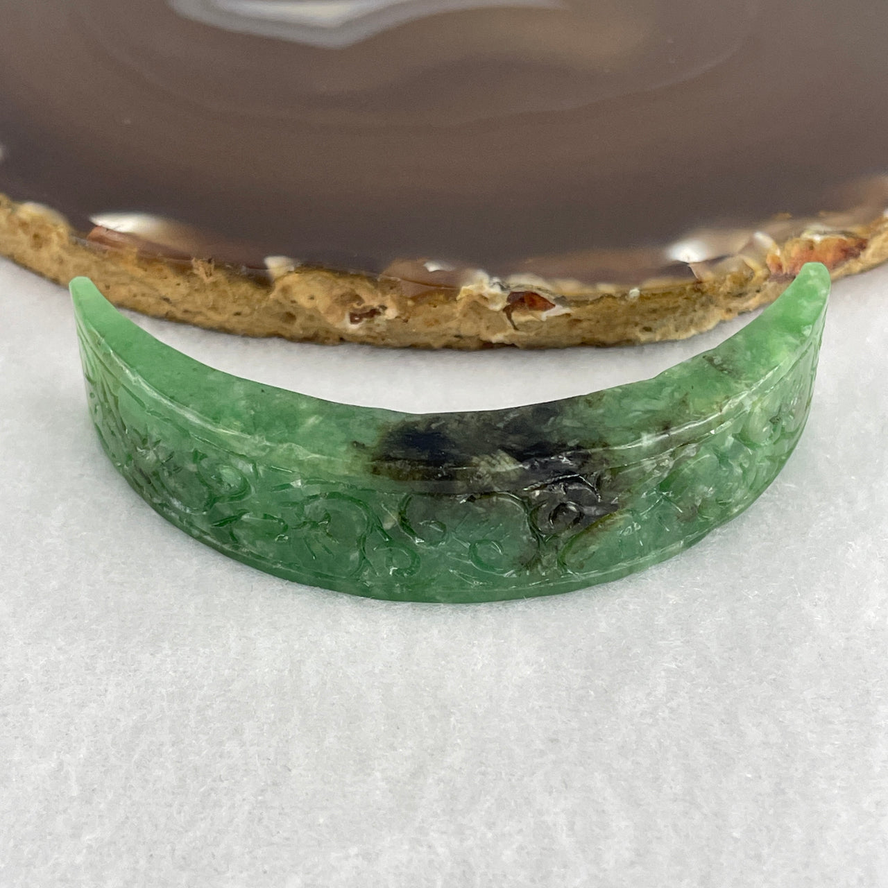 Natural Type A Green with Brownish Jadeite Shoupai Ruyi Setting Bracelet | Untreated Fei Cui Plaque Bracelet (31.64g | 73.0 x 76.0 x 8.8mm)
