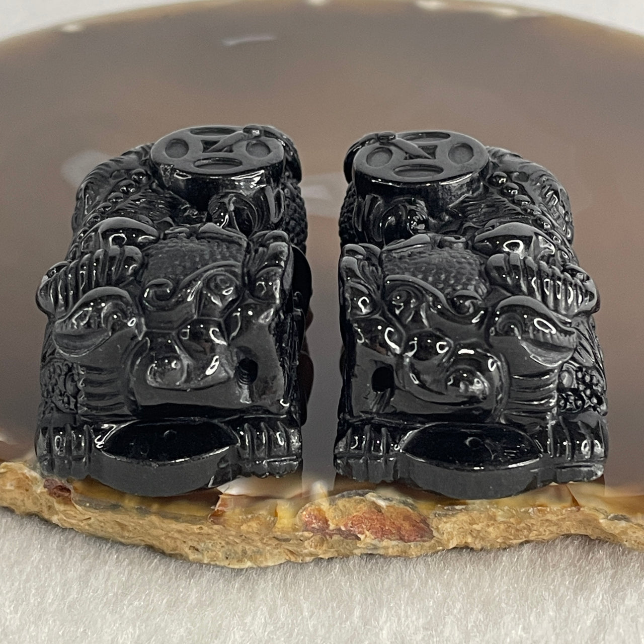 Certified Natural Type A Black Omphacite Jadeite Pixiu pair Pendant Each About 62.82g 49.5 by 28.0 by 21.6mm And 58.24g 50.2 by 28.5 by 19.9mm - Huangs Jadeite and Jewelry Pte Ltd