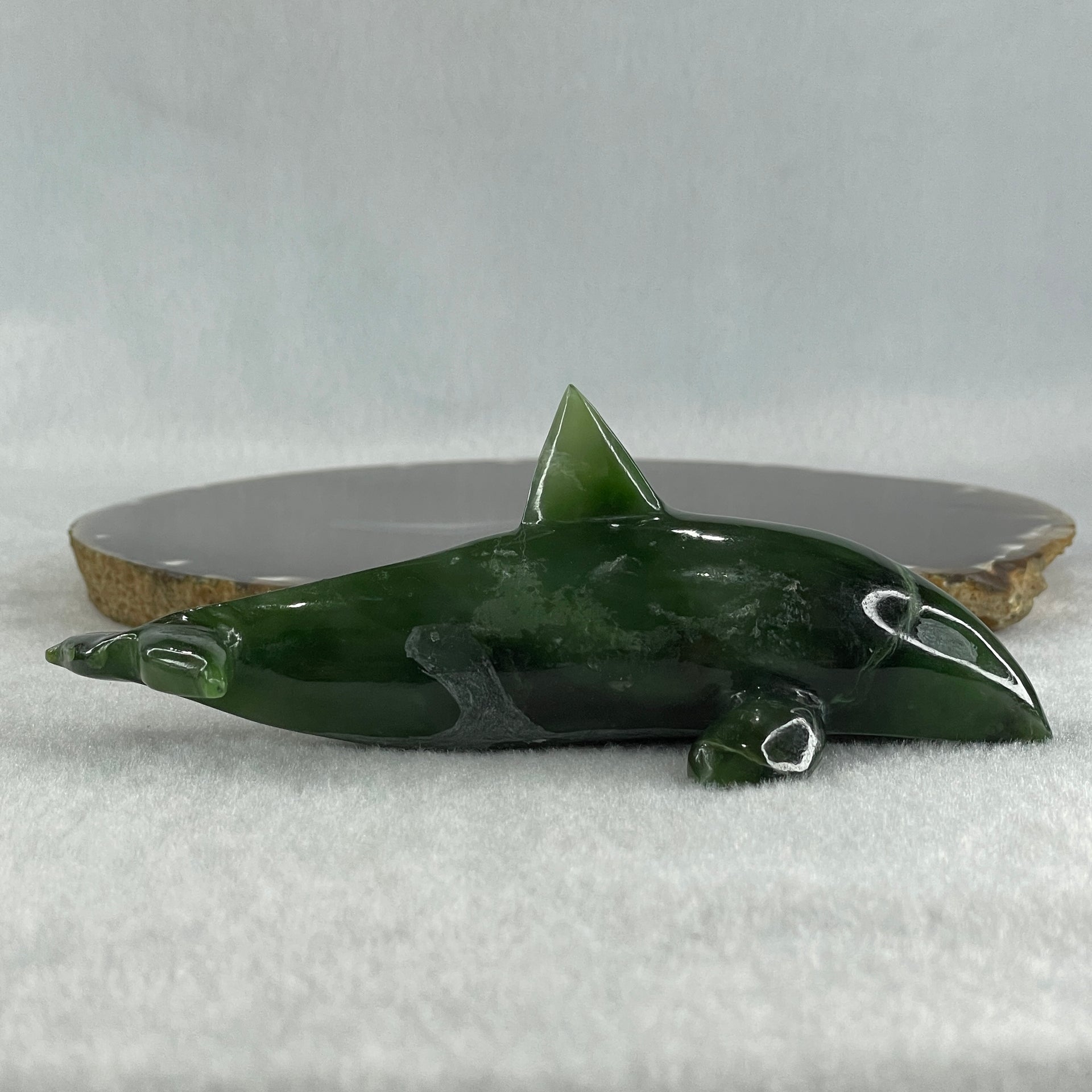 Natural Dark Green Serpentine Killer Whale Display 130.1g 122.0 by 52.0 by 50.0mm - Huangs Jadeite and Jewelry Pte Ltd