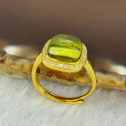 Natural Green Amber with Milk Inclusions in S925 Sliver Gold Color Ring (Adjustable Size) 2.17g 90.0 by 4.0mm - Huangs Jadeite and Jewelry Pte Ltd