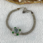 Type A Icy Blueish Green Jadeite Cabochon With Crystals in S925 Sliver Bracelet 5.02g 7.6 by 4.0mm - Huangs Jadeite and Jewelry Pte Ltd