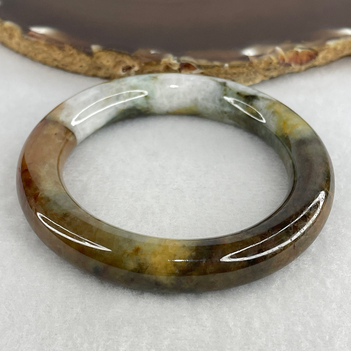 Natural Type A Brownish, Lavender & Green Jadeite Full Round Bangle | 52.4mm Inner Diameter (59.28g | 10.8×10.6mm | Crown, Heart & Root Chakra Balance & Abundance Shield) (Very Slight External Rough)