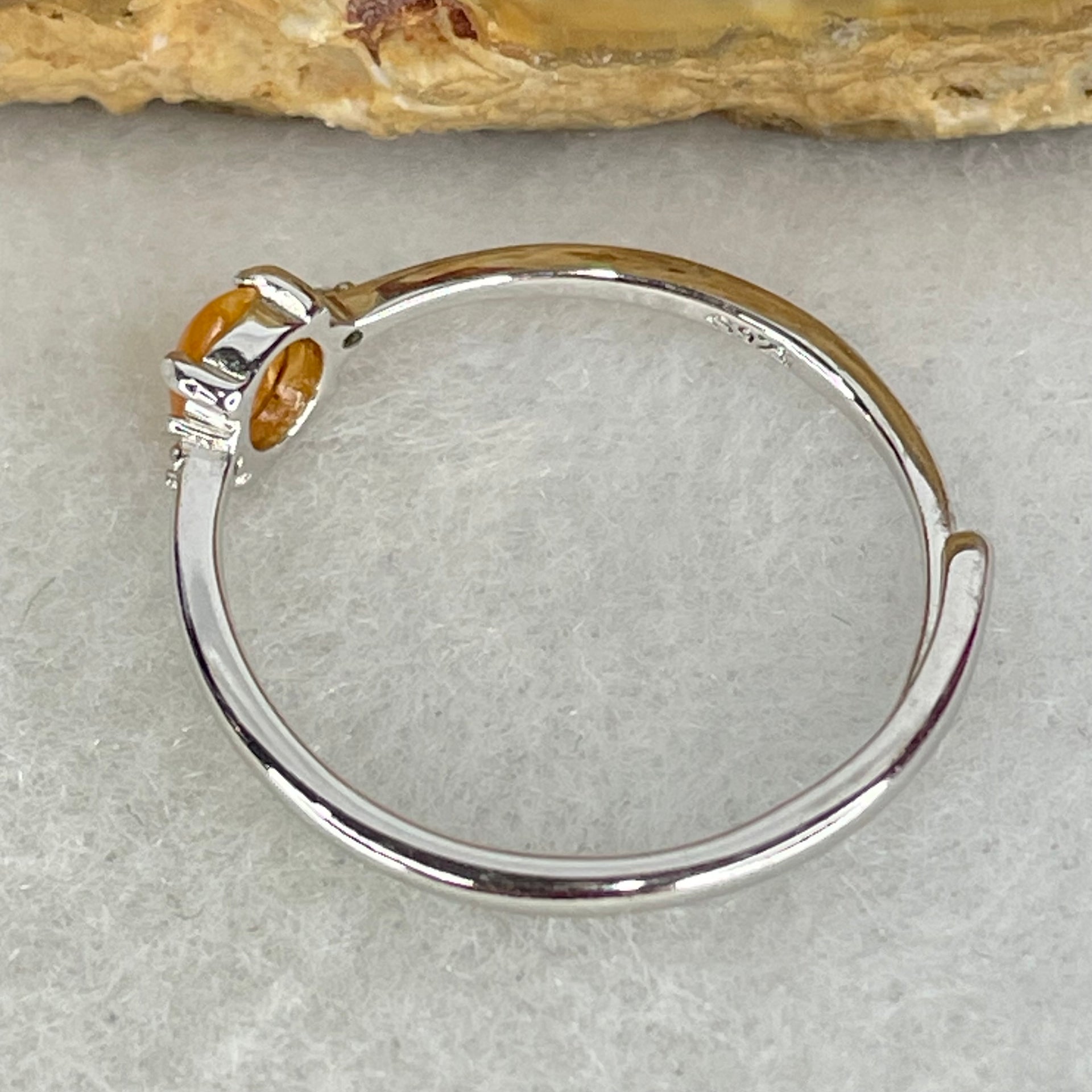 Type A Red Cabochon Jadeite in S925 Sliver Ring (Adjustable Size) 0.80g 4.3 by 1.5mm - Huangs Jadeite and Jewelry Pte Ltd