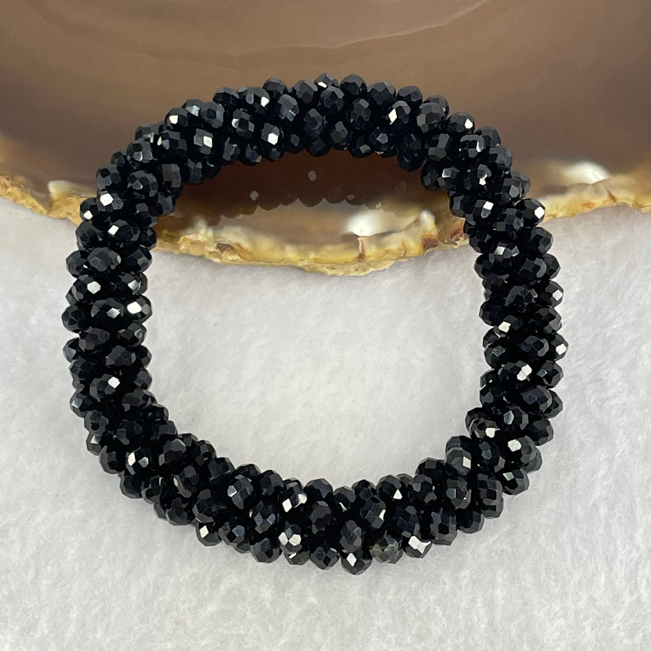 Black Crystal Mini Beads Bracelet 20.99g 15.5cm 9.6mm - Huangs Jadeite and Jewelry Pte Ltd