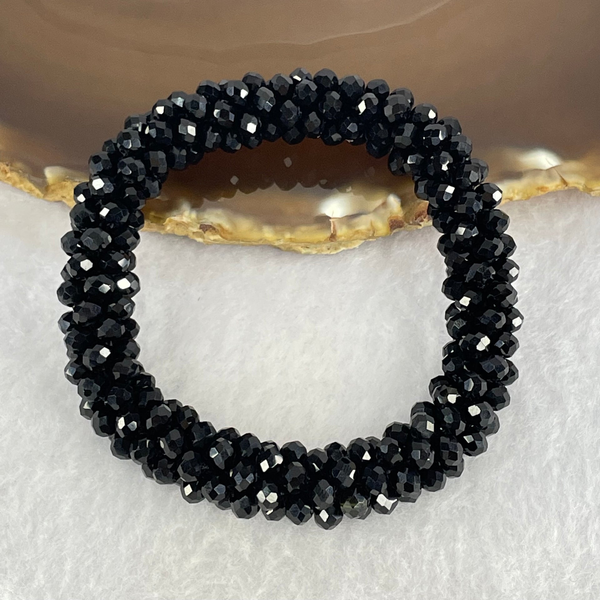 Black Crystal Mini Beads Bracelet 20.99g 15.5cm 9.6mm - Huangs Jadeite and Jewelry Pte Ltd