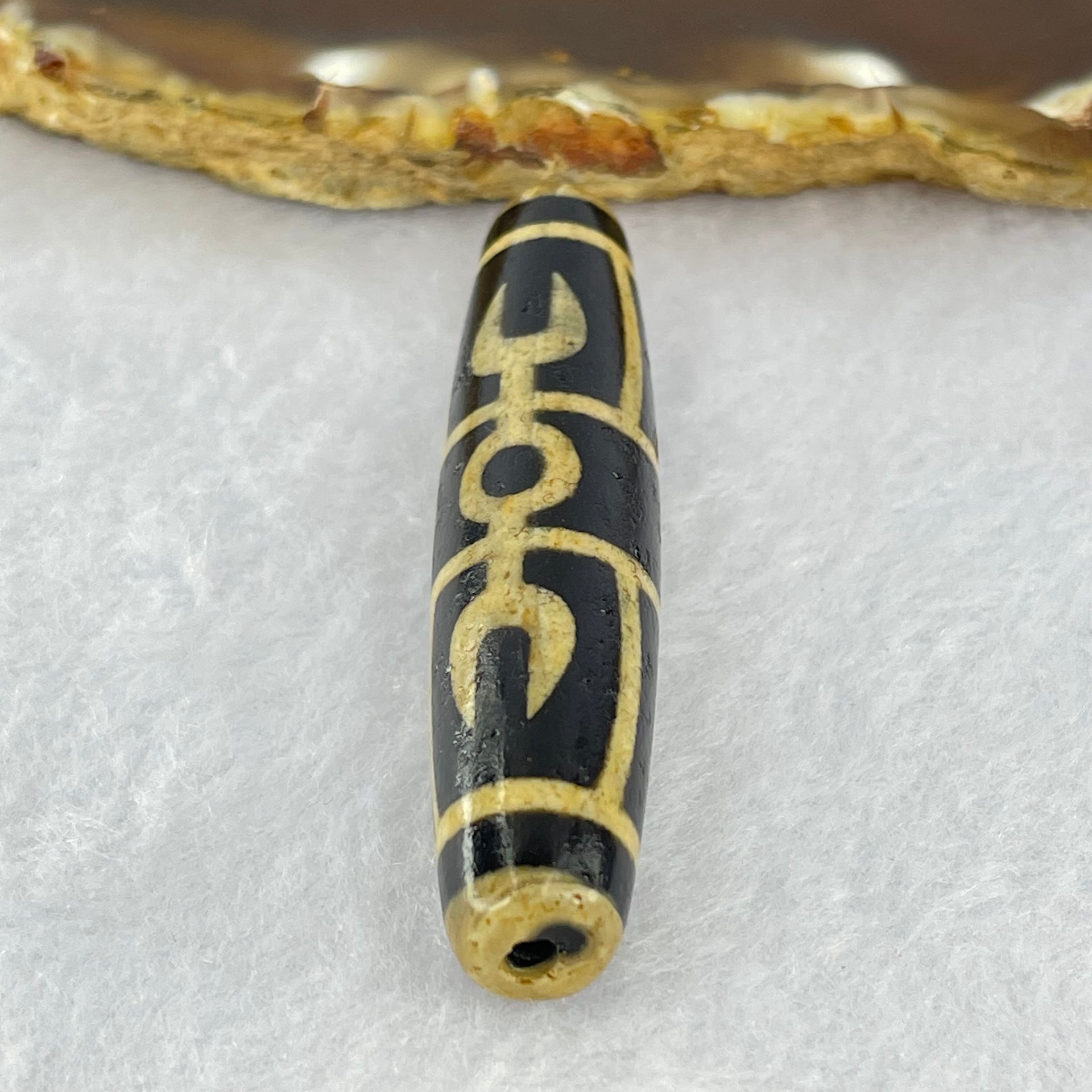 Natural Powerful Tibetan Old Oily Eyed Dharma Vajra Agate Dzi Bead Heavenly Master (Tian Zhu) 二眼金光托天珠 13.43g 57.6 by 12.4mm - Huangs Jadeite and Jewelry Pte Ltd