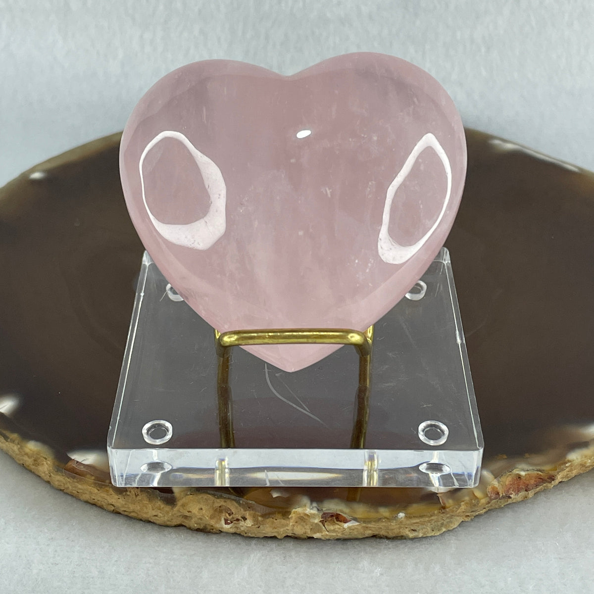 Above Average Grade Natural Rose Quartz Heart Display with Clear Acrylic Stand | Love Magnet & Emotional Healing (92.77g | 62.2x56.8x23.1mm | Radiance, Unconditional Love Anchor, Harmony Catalyst & Feng Shui Relationship Catalyst)