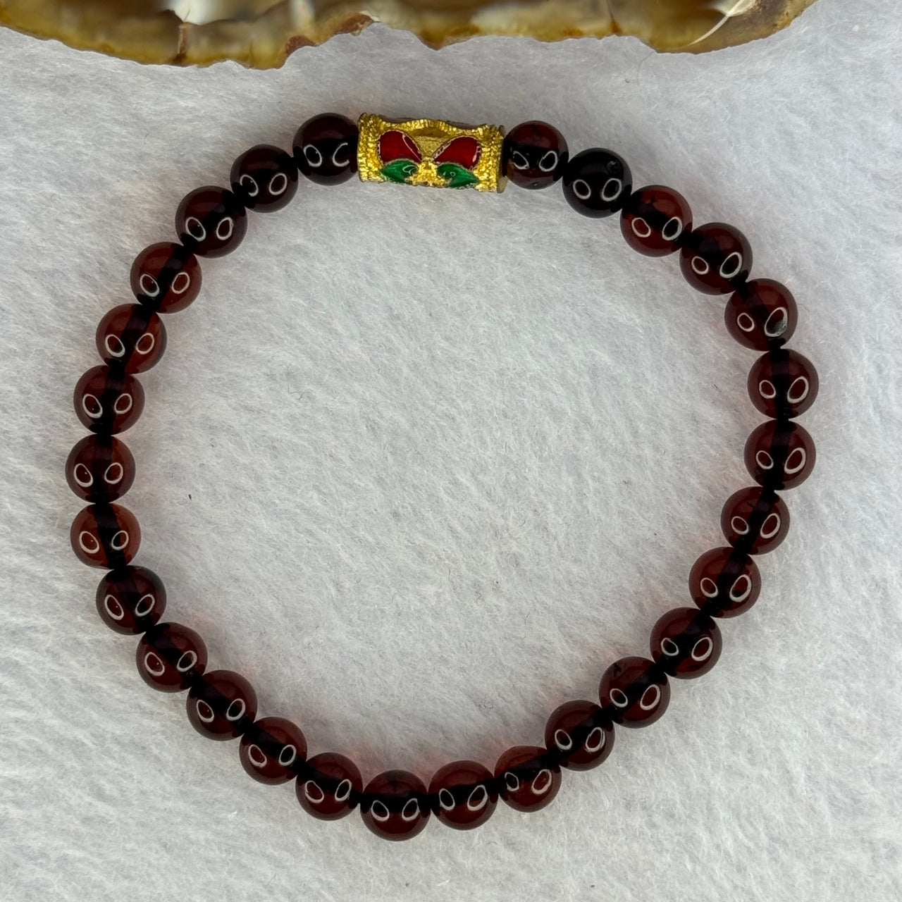Natural Dark Red Blood Amber Beads Bracelet 天然血珀手链 4.85g 15.5cm 6.3mm 28 Beads - Huangs Jadeite and Jewelry Pte Ltd