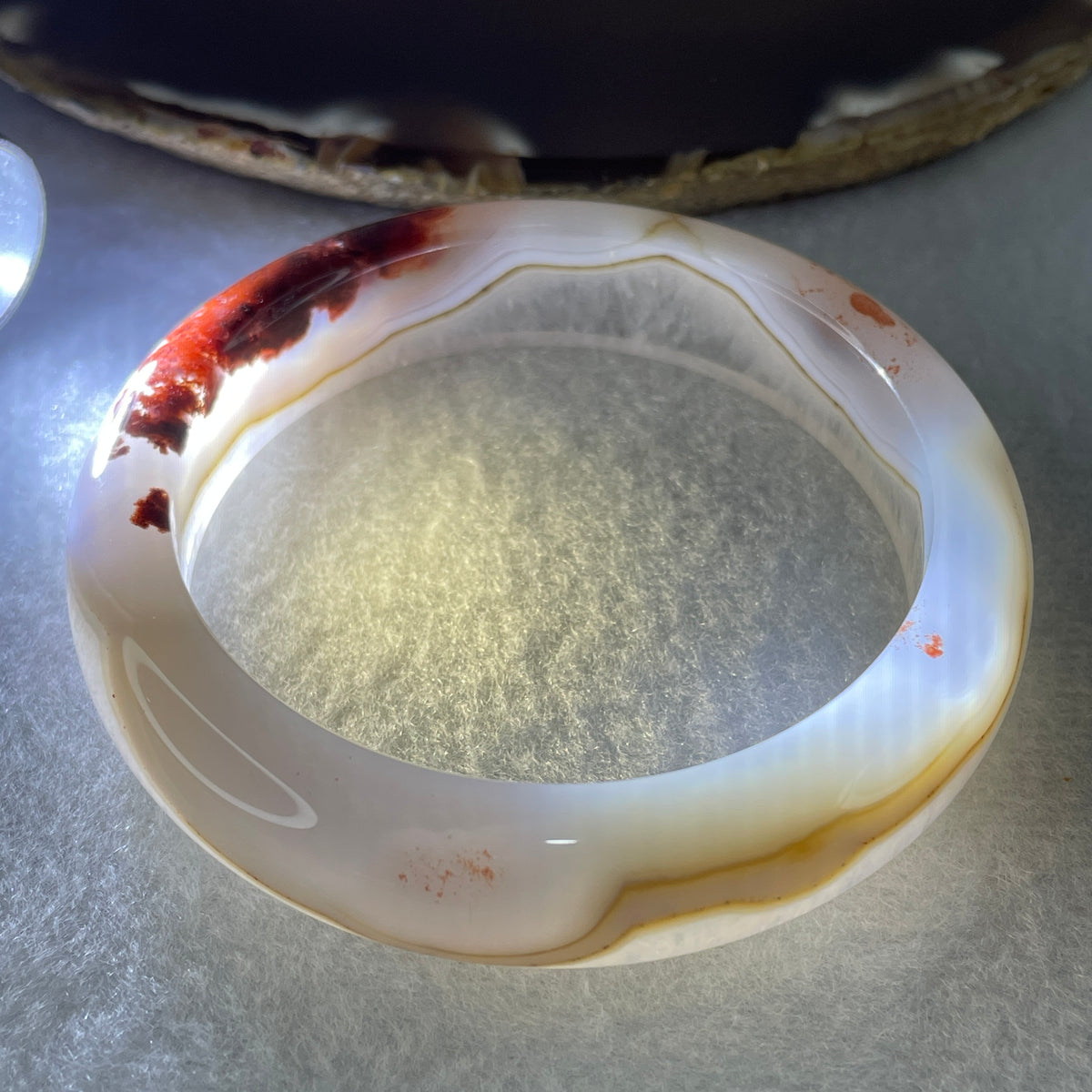 Natural White with Red Flower Agate Bangle 50.12g Inner Diameter 56.0mm 14.0 by 9.0mm - Huangs Jadeite and Jewelry Pte Ltd