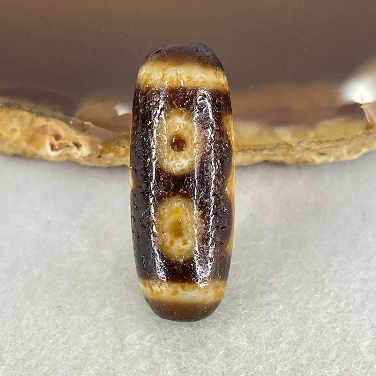 Aged Natural Powerful Tibetan Old Oily Agate 3 Eyes Dzi Bead Heavenly Master (Tian Zhu) 三眼天诛 5.09g 28.4 by 10.7mm - Huangs Jadeite and Jewelry Pte Ltd