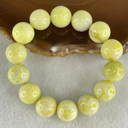 Natural Green Serpentine Jade Beads Bracelet 天然黄山玉手链 54.12g 15cm 14.1mm 14 Beads - Huangs Jadeite and Jewelry Pte Ltd