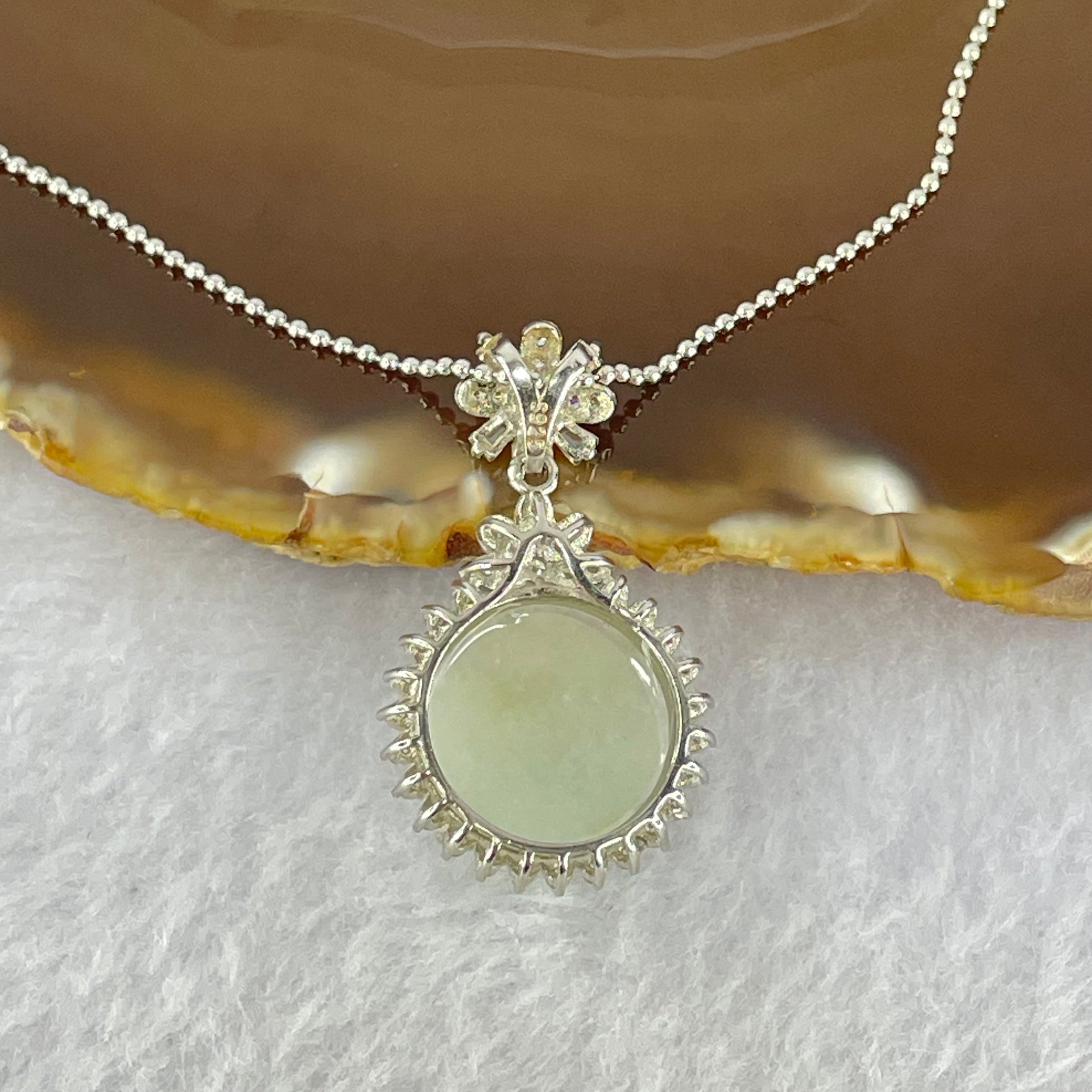 Type A Faint Green Lavender Milo Buddha with Crystals in S925 Sliver Pendant and Necklace 8.07g 16.6 by 16.6 by 8.0mm - Huangs Jadeite and Jewelry Pte Ltd