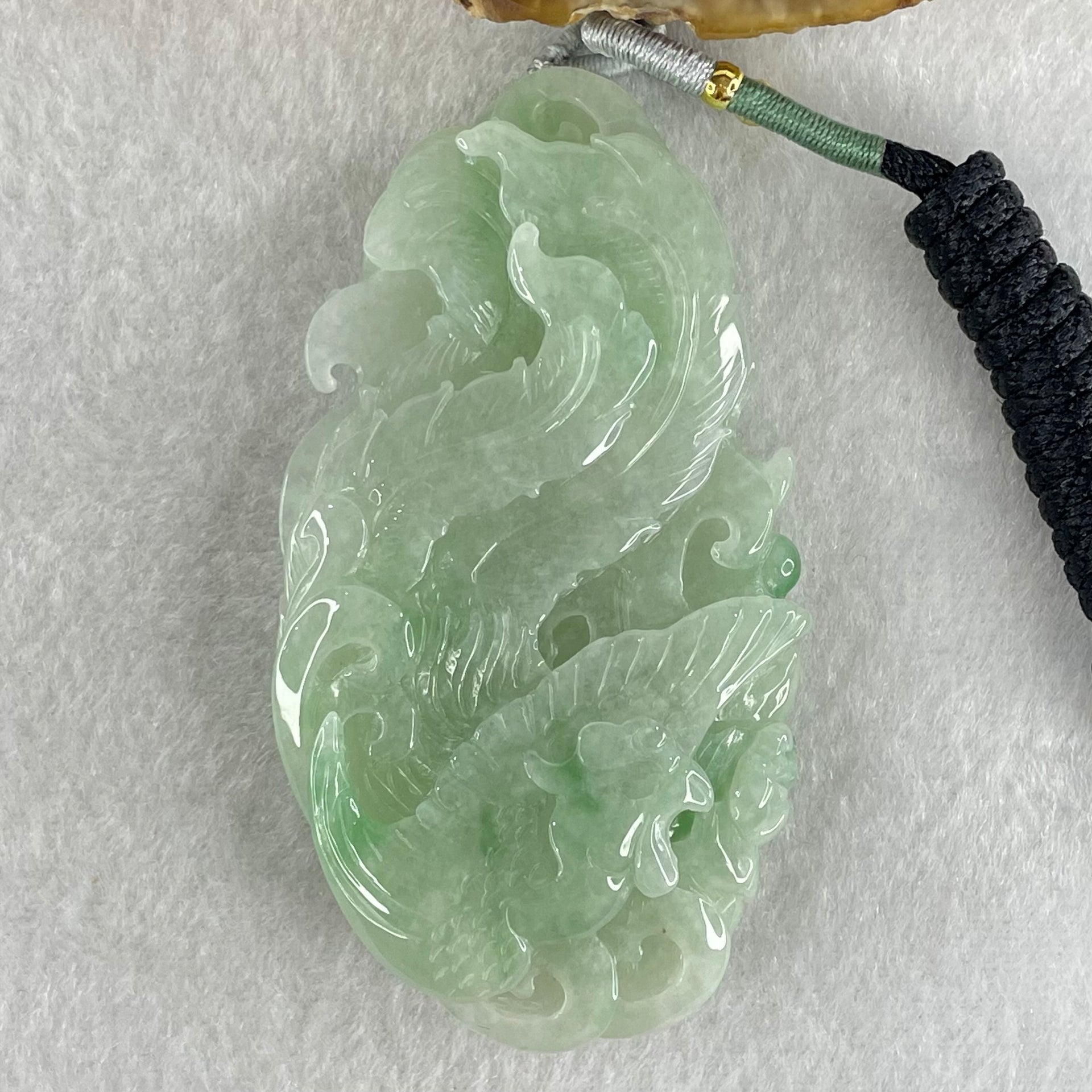 Type A Light Green Lavender with Green Piao Hua Jadeite Double Side Phoenix Pendant 66.18g 72.8 by 39.2 by 13.8mm - Huangs Jadeite and Jewelry Pte Ltd