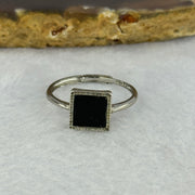 Type A Translucent Black Omphasite Jadeite Square Shaped in S925 Sliver Ring (Adjustable Size) 1.50g 7.5 by 7.5 by 1.5mm - Huangs Jadeite and Jewelry Pte Ltd