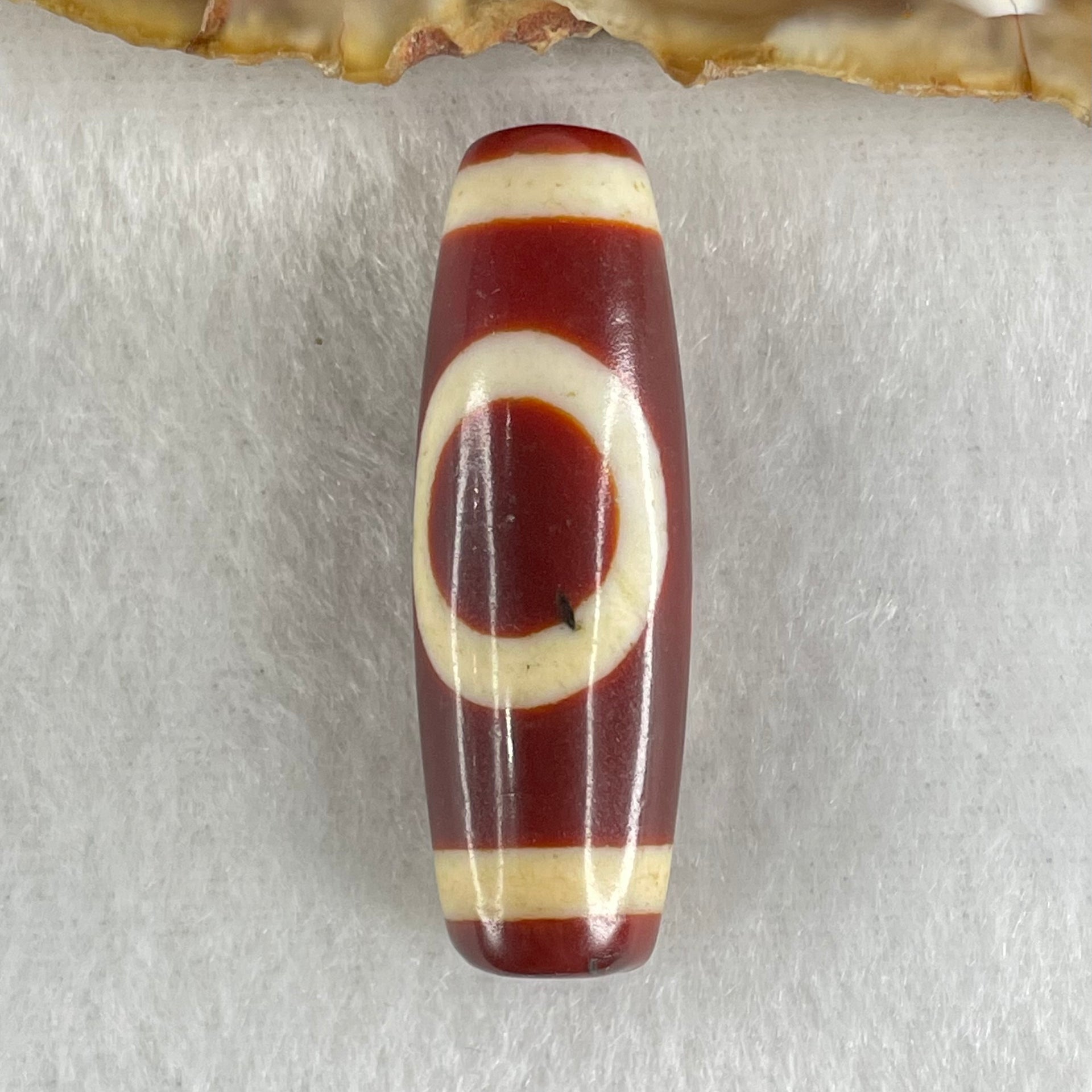 Natural Powerful Tibetan Old Oily Red White Agate One Eye Gold Metal Element Dzi Bead Heavenly Master (Tian Zhu) 一眼金天珠 9.24g 37.8 by 12.6mm - Huangs Jadeite and Jewelry Pte Ltd